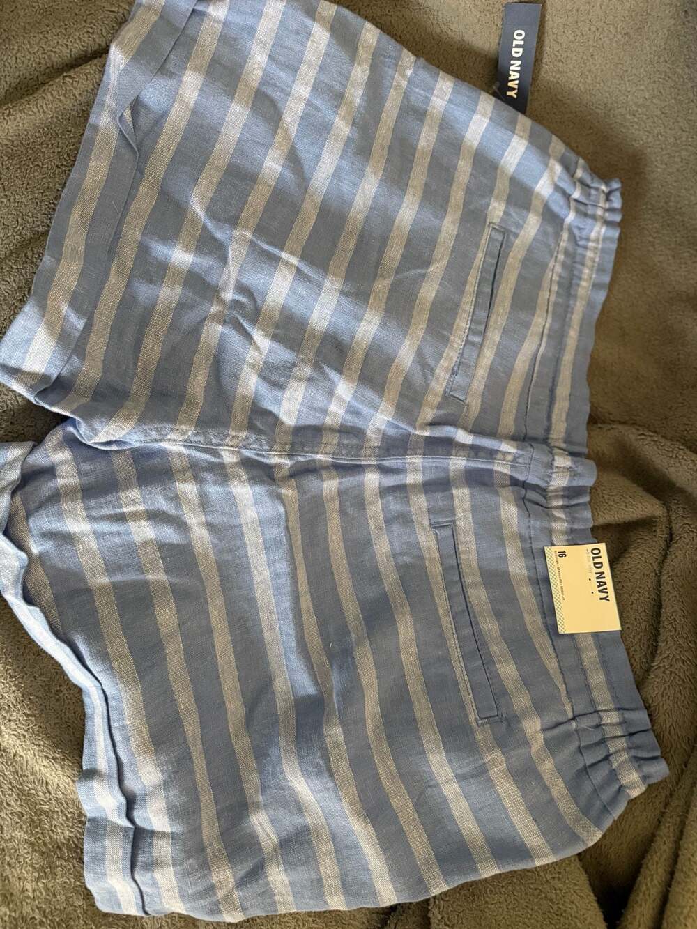 Old Navy Blue and White Striped Linen-Blend Drawstring Shorts